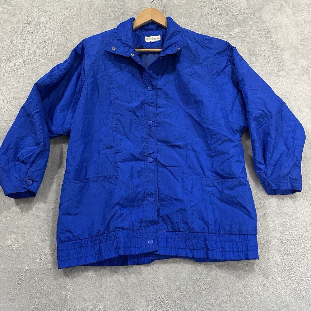 Kristen Sports Snap Button Windbreaker Jacket Unisex XS Blue Vtg 80s